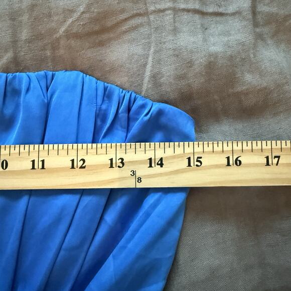 Do and Be Strapless Dress Satin Blue Asymmetrical Hem Elegant Cocktail Size M - Picture 3 of 8